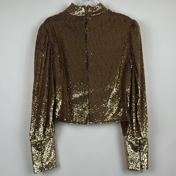 A.L.C. Margaret Sequin Mock Neck Top in Gold Size 6 - Picture 11 of 16
